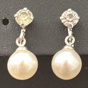 Marvella Vintage Screwback Simulated Pearl & Rhinestone Earrings